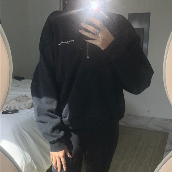 Sporty & Rich Black Zip Up Sweater with Ribbed Collar - Picture 6 of 6